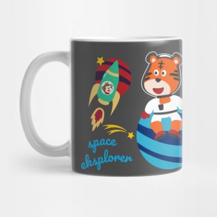 Space tiger or astronaut in a space suit with cartoon style. Mug